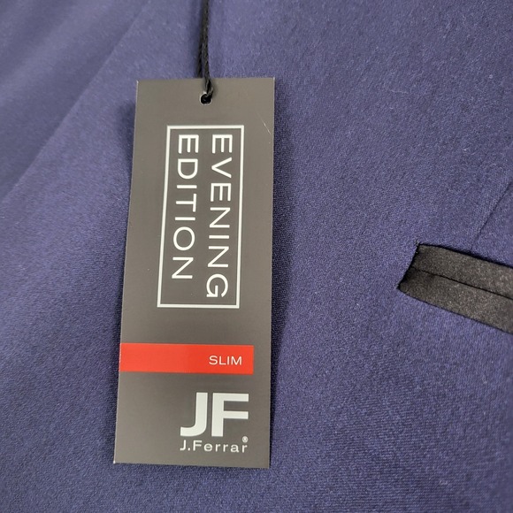 JF J Ferrar Mens Blue Navy Shine Blazer Slim fit 38R Evening Edition Black Lapel - Picture 9 of 11